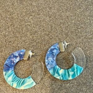 Blue and Green Acrylic Hoop Earrings